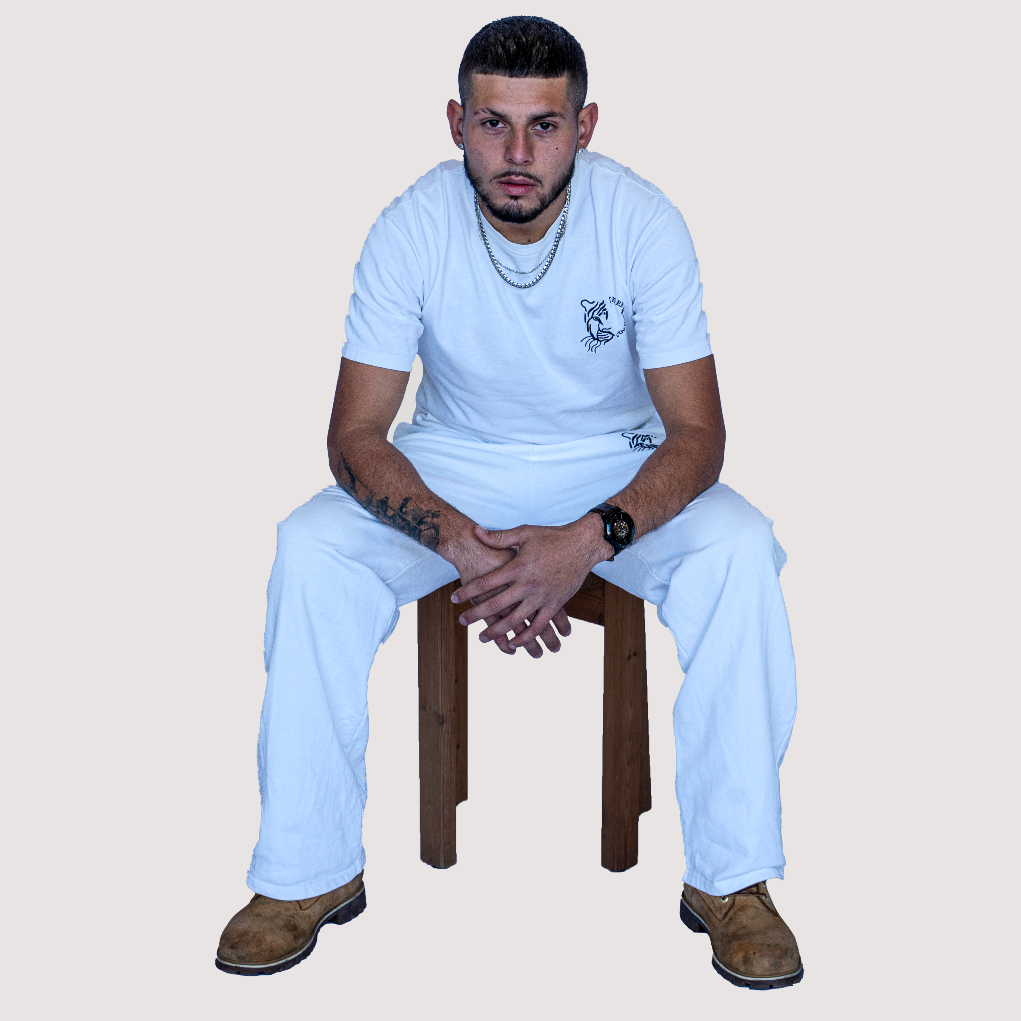 T-shirt Oversize Blanc Cassé – Broderie Noire Tiger Couture