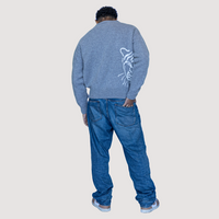 Pull Gris en Laine Mérinos – Logo Jacquard Blanc Tiger Couture