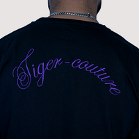 T-shirt Oversize Noir – Broderie Violette Tiger Couture